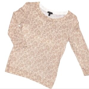 Talbots 3/4 Sleeve Boat Neck Sweater Cream & Tan Size Petite Small